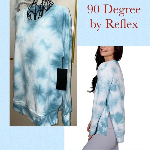 90 DEGREE by REFLEX "QUANT AQUA TIE DYE" SWEATSHIRT WITH SIDE SLITS~MEDIUM - Picture 1 of 5